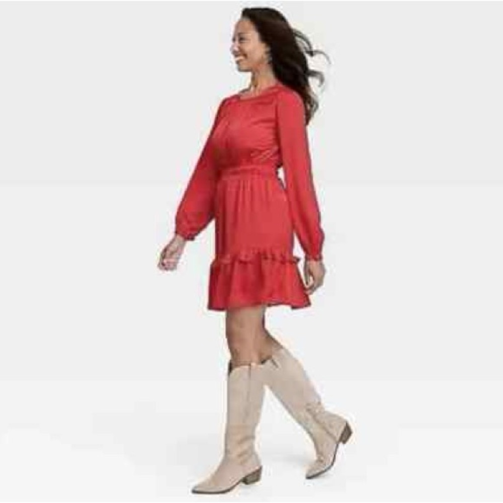 Knox Rose Satin Red Long Sleeve Dress size XL (NWT) - Picture 2 of 3